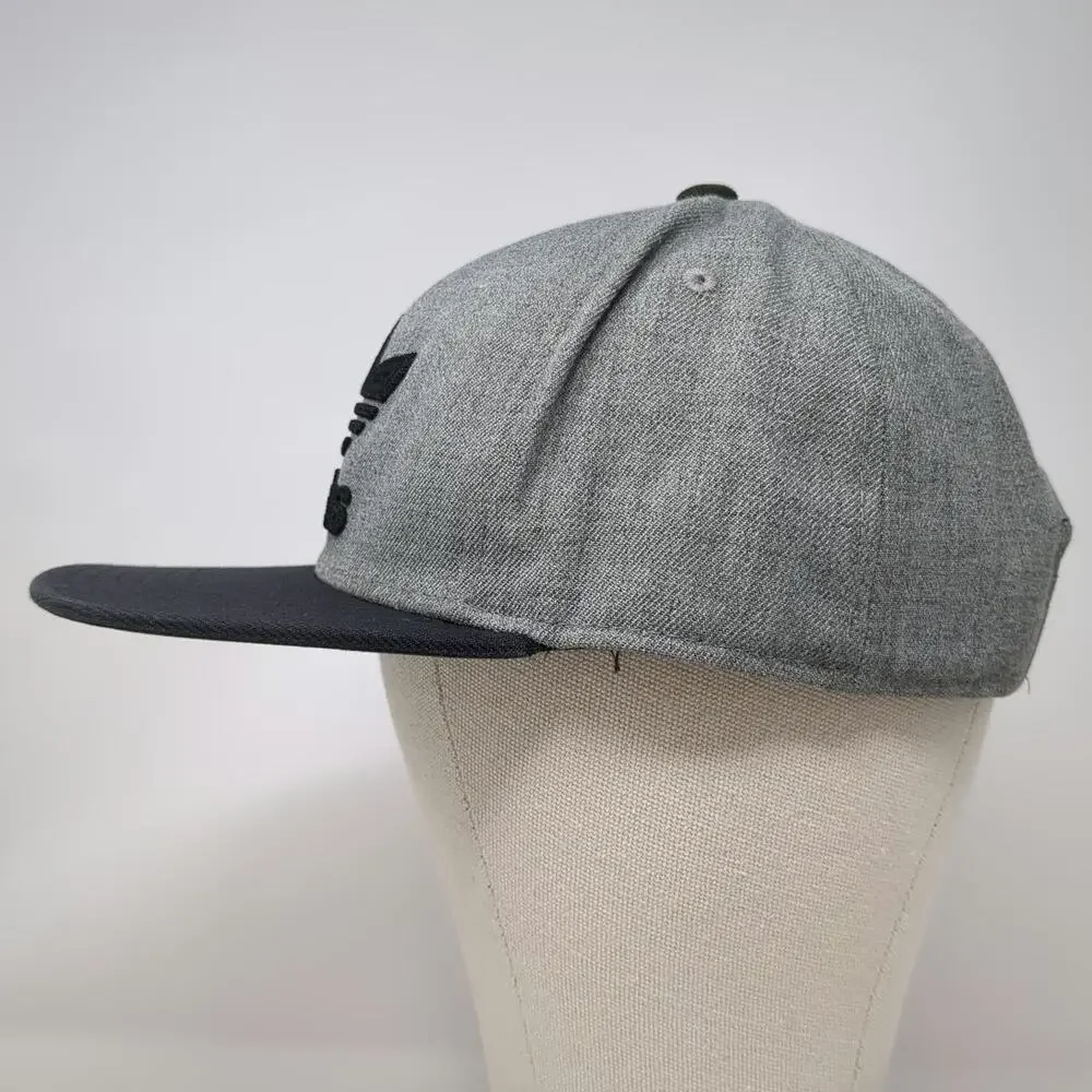 Adidas Snapback Gray Black One Size Flat Brim Trefoil Logo Structured Wool Hat